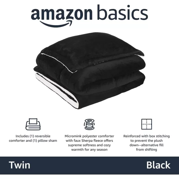 Amazon Basics UltraSoft Micromink Sherpa Comforter 3Piece Bedding Set FullQueen CharcoalBlack Twin