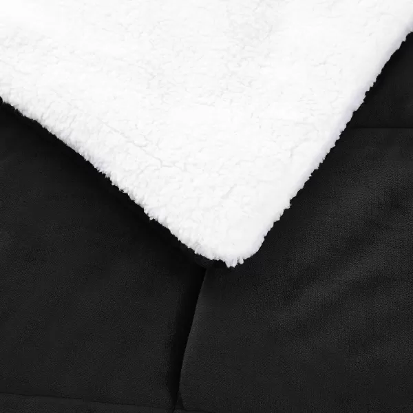 Amazon Basics UltraSoft Micromink Sherpa Comforter 3Piece Bedding Set FullQueen CharcoalBlack Twin