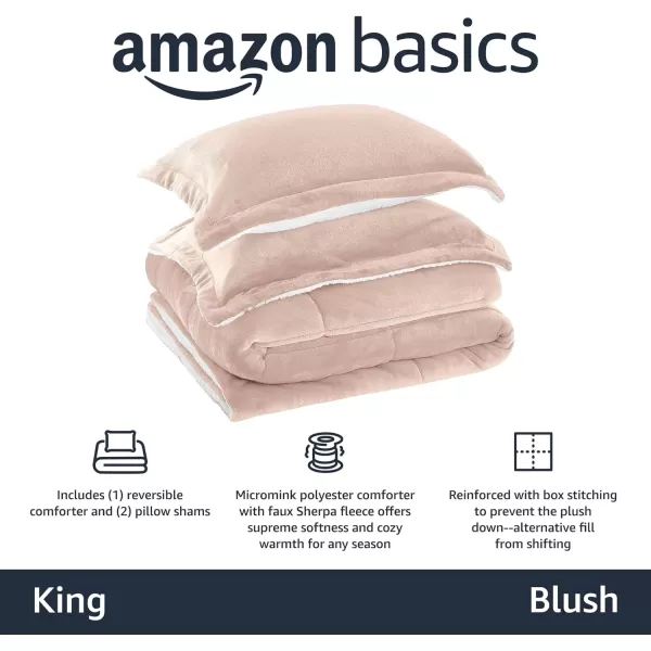 Amazon Basics UltraSoft Micromink Sherpa Comforter 3Piece Bedding Set FullQueen CharcoalBlush King