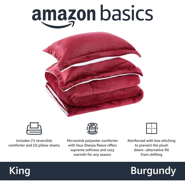 Amazon Basics UltraSoft Micromink Sherpa Comforter 3Piece Bedding Set FullQueen CharcoalBurgundy King