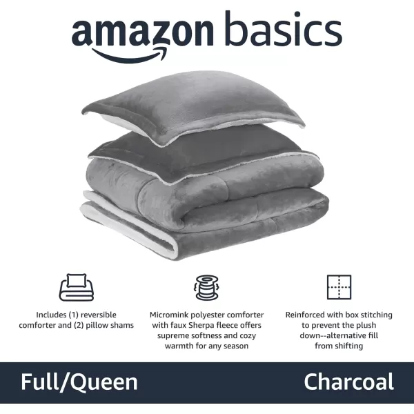 Amazon Basics UltraSoft Micromink Sherpa Comforter 3Piece Bedding Set FullQueen CharcoalCharcoal FullQueen