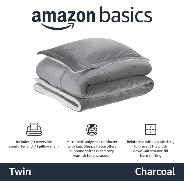 Amazon Basics UltraSoft Micromink Sherpa Comforter 3Piece Bedding Set FullQueen CharcoalCharcoal Twin