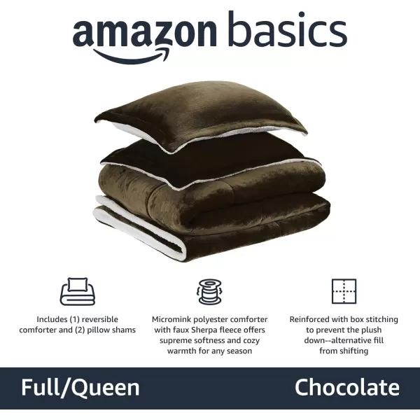 Amazon Basics UltraSoft Micromink Sherpa Comforter 3Piece Bedding Set FullQueen CharcoalChocolate FullQueen