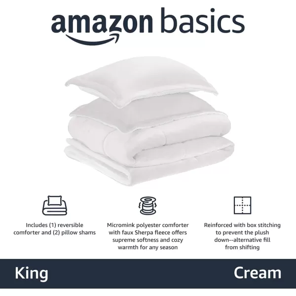 Amazon Basics UltraSoft Micromink Sherpa Comforter 3Piece Bedding Set FullQueen CharcoalCream King