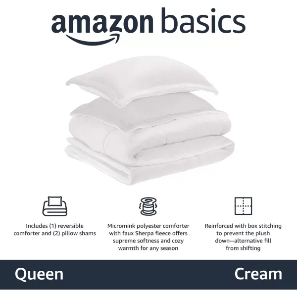 Amazon Basics UltraSoft Micromink Sherpa Comforter 3Piece Bedding Set FullQueen CharcoalCream Queen