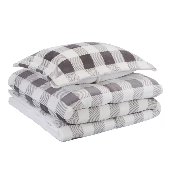 Amazon Basics UltraSoft Micromink Sherpa Comforter 3Piece Bedding Set FullQueen CharcoalGray Gingham Twin