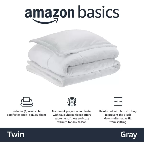 Amazon Basics UltraSoft Micromink Sherpa Comforter 3Piece Bedding Set FullQueen CharcoalGray Twin