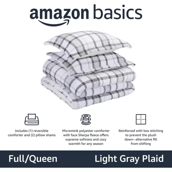 Amazon Basics UltraSoft Micromink Sherpa Comforter 3Piece Bedding Set FullQueen CharcoalLight Gray Plaid FullQueen