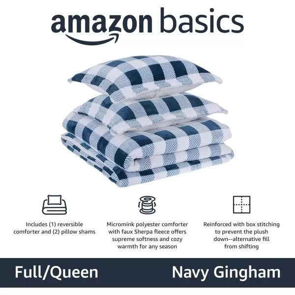 Amazon Basics UltraSoft Micromink Sherpa Comforter 3Piece Bedding Set FullQueen CharcoalNavy Gingham FullQueen