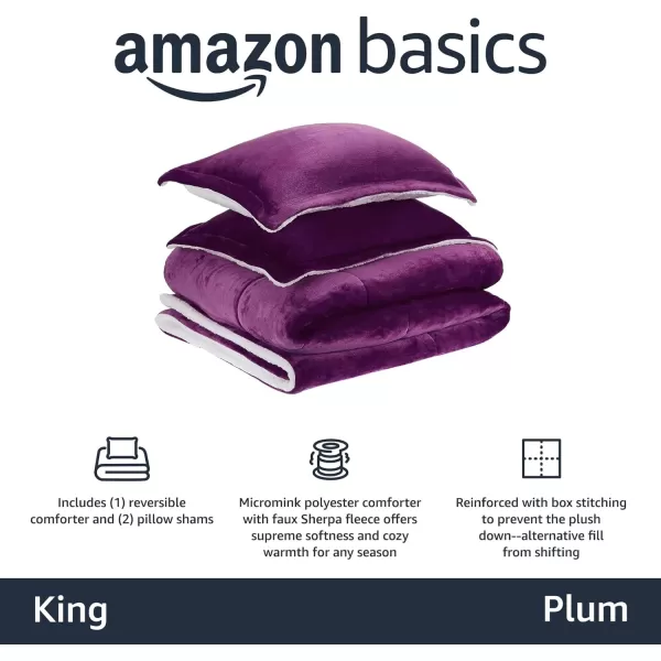 Amazon Basics UltraSoft Micromink Sherpa Comforter 3Piece Bedding Set FullQueen CharcoalPlum King