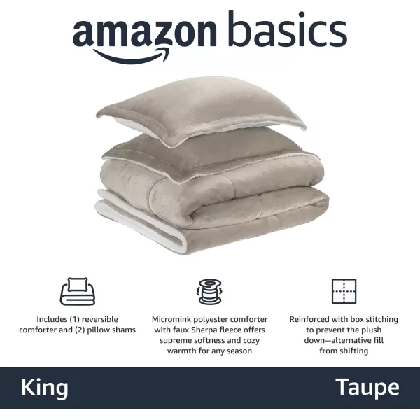 Amazon Basics UltraSoft Micromink Sherpa Comforter 3Piece Bedding Set FullQueen CharcoalTaupe King