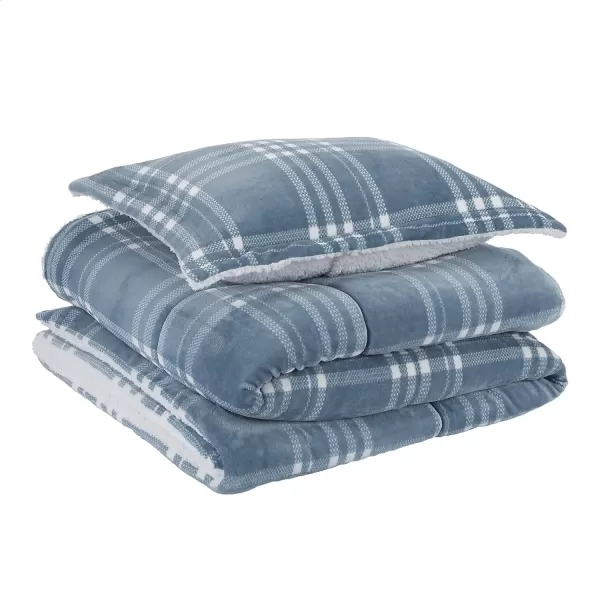 Amazon Basics UltraSoft Micromink Sherpa Comforter 3Piece Bedding Set FullQueen CharcoalTeal Plaid Twin