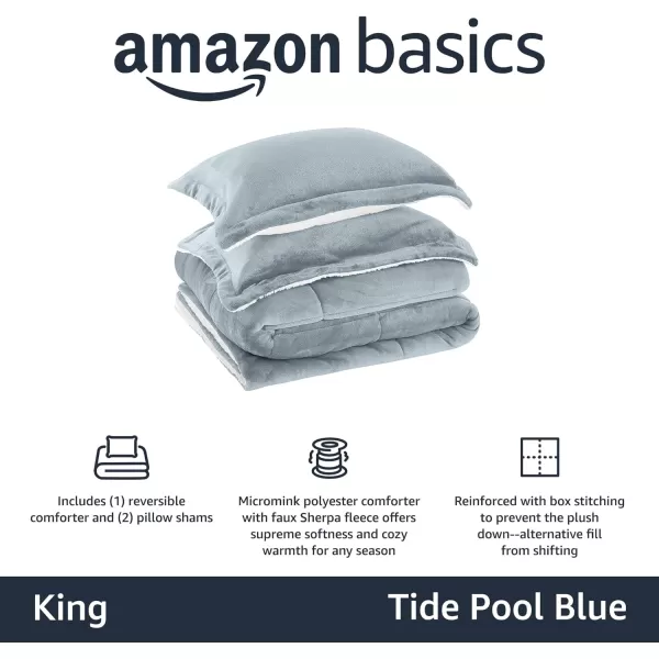 Amazon Basics UltraSoft Micromink Sherpa Comforter 3Piece Bedding Set FullQueen CharcoalTide Pool Blue King