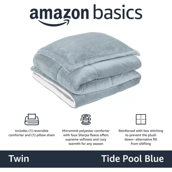 Amazon Basics UltraSoft Micromink Sherpa Comforter 3Piece Bedding Set FullQueen CharcoalTide Pool Blue Twin