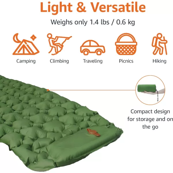Amazon Basics Ultralight Sleeping Pad for Backpacking Hiking FoldingInflatable Portable Air Mattress with Builtin Pump Mat Olive Green 22 inches Thick SingleAmazon Basics Ultralight Sleeping Pad for Backpacking Hiking FoldingInflatable Portable Air Mattress with Builtin Pump Mat Olive Green 22 inches Thick Single