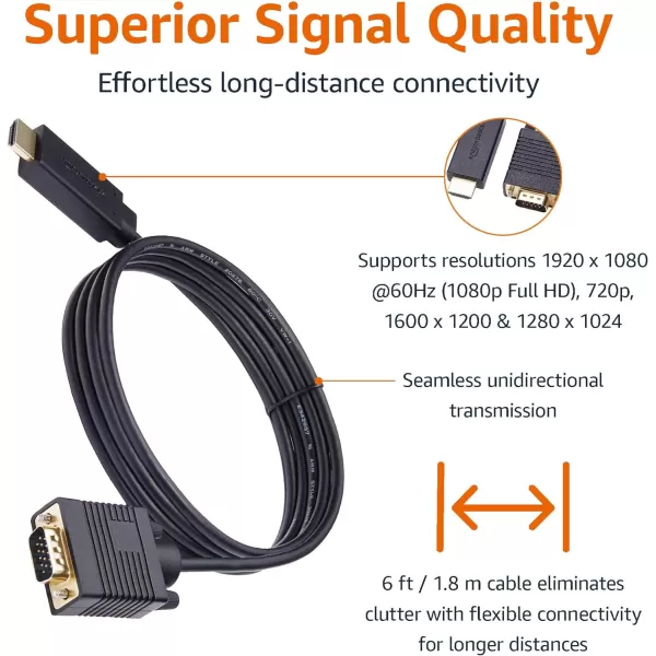 Amazon Basics UniDirectional HDMI to VGA Cable GoldPlated 6 Feet BlackAmazon Basics UniDirectional HDMI to VGA Cable GoldPlated 6 Feet Black