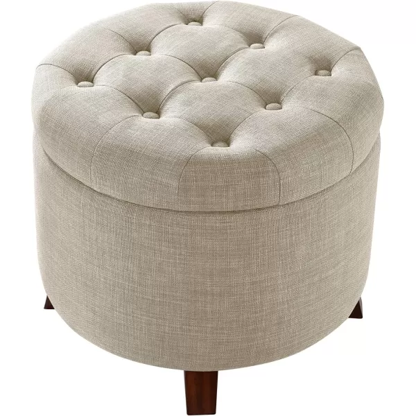 Amazon Basics Upholstered Tufted Storage Round Ottoman Footstool Burlap Beige 20W x 20D x 17HBurlap