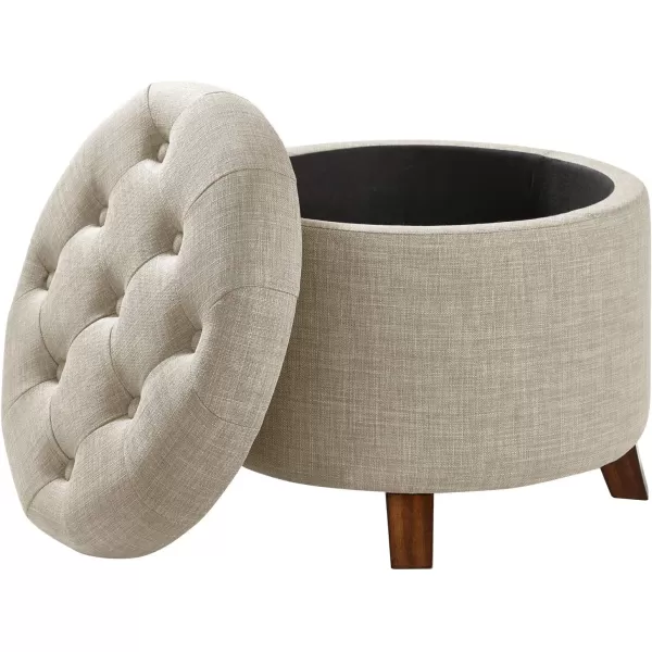 Amazon Basics Upholstered Tufted Storage Round Ottoman Footstool Burlap Beige 20W x 20D x 17HBurlap