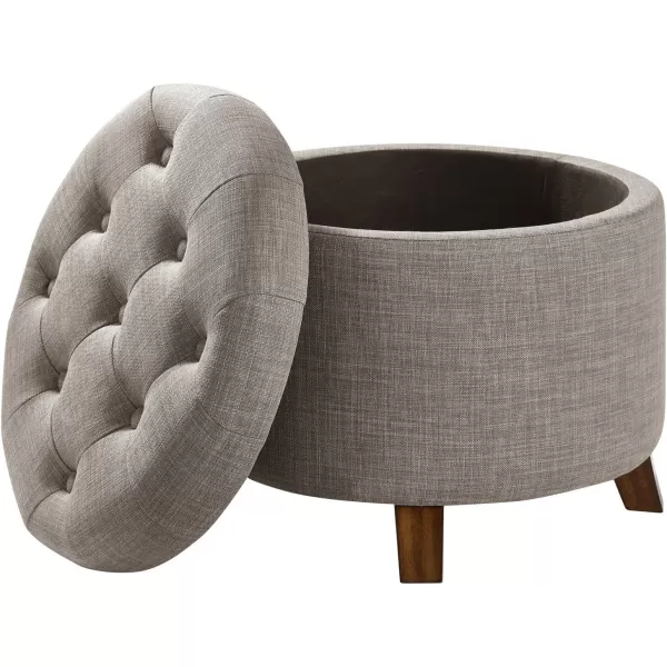 Amazon Basics Upholstered Tufted Storage Round Ottoman Footstool Burlap Beige 20W x 20D x 17HGrey