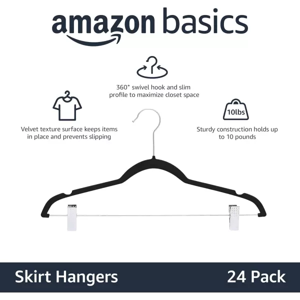 Amazon Basics Velvet NonSlip Skirt Clothes Hangers with Clips Pack of 50 BlackSilverPack of 24 BlackSilver