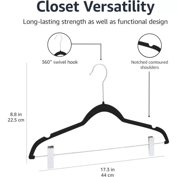 Amazon Basics Velvet NonSlip Skirt Clothes Hangers with Clips Pack of 50 BlackSilverPack of 24 BlackSilver
