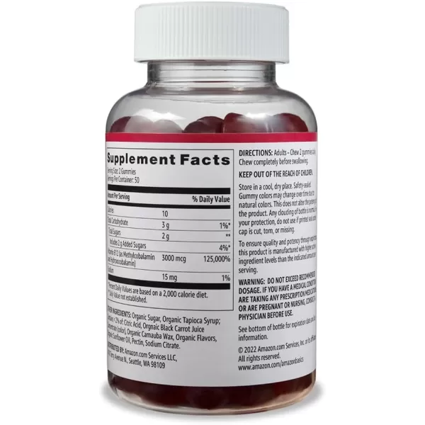 Amazon Basics Vitamin B12 3000 mcg Gummies Normal Energy Production and Metabolism Immune System Support Raspberry 200 Count 2 Packs of 100 2 per serving100 Count Pack of 2