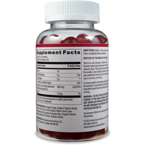 Amazon Basics Vitamin B12 500 mcg Gummies  Normal Energy Production and Metabolism Immune System Support Raspberry 100 Count 2 per Serving Previously SolimoAmazon Basics Vitamin B12 500 mcg Gummies  Normal Energy Production and Metabolism Immune System Support Raspberry 100 Count 2 per Serving Previously Solimo