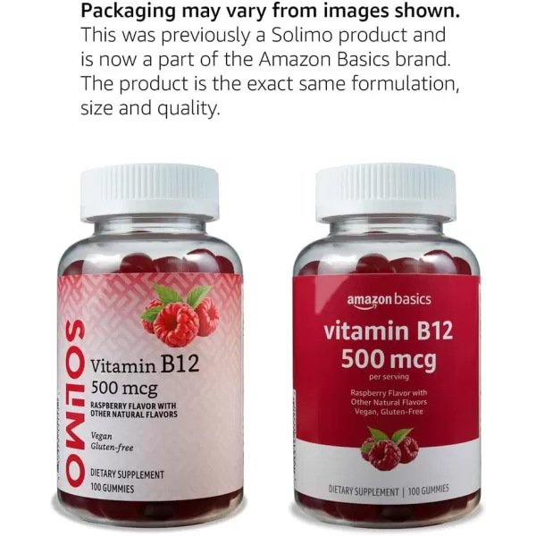 Amazon Basics Vitamin B12 500 mcg Gummies  Normal Energy Production and Metabolism Immune System Support Raspberry 100 Count 2 per Serving Previously SolimoAmazon Basics Vitamin B12 500 mcg Gummies  Normal Energy Production and Metabolism Immune System Support Raspberry 100 Count 2 per Serving Previously Solimo