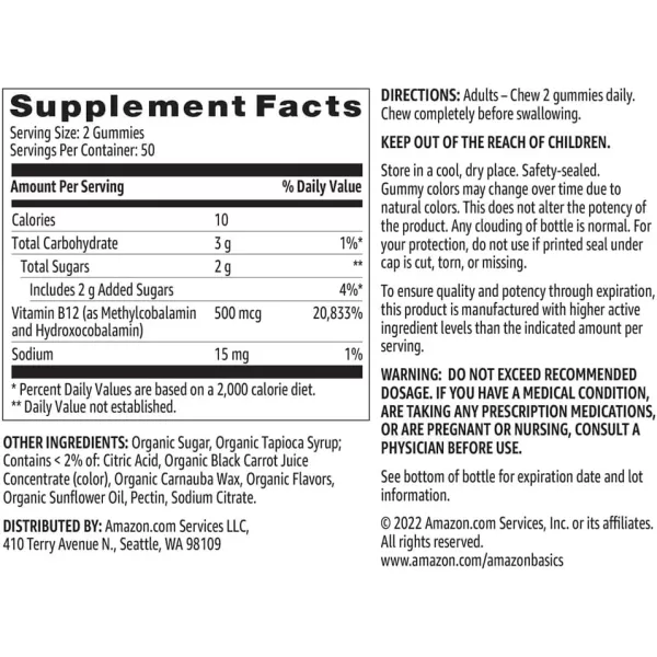 Amazon Basics Vitamin B12 500 mcg Gummies  Normal Energy Production and Metabolism Immune System Support Raspberry 100 Count 2 per Serving Previously SolimoAmazon Basics Vitamin B12 500 mcg Gummies  Normal Energy Production and Metabolism Immune System Support Raspberry 100 Count 2 per Serving Previously Solimo
