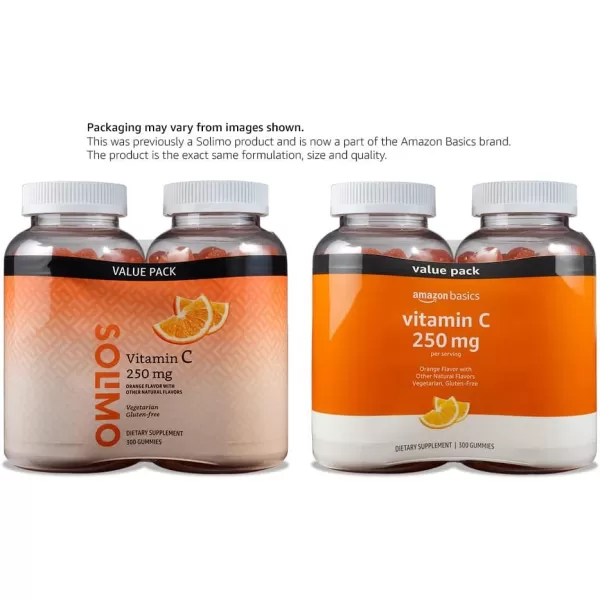 Amazon Basics Vitamin C 250 mg Gummy Orange 150 Gummies 2 per Serving Immune Health Previously Solimo150 Count Pack of 2