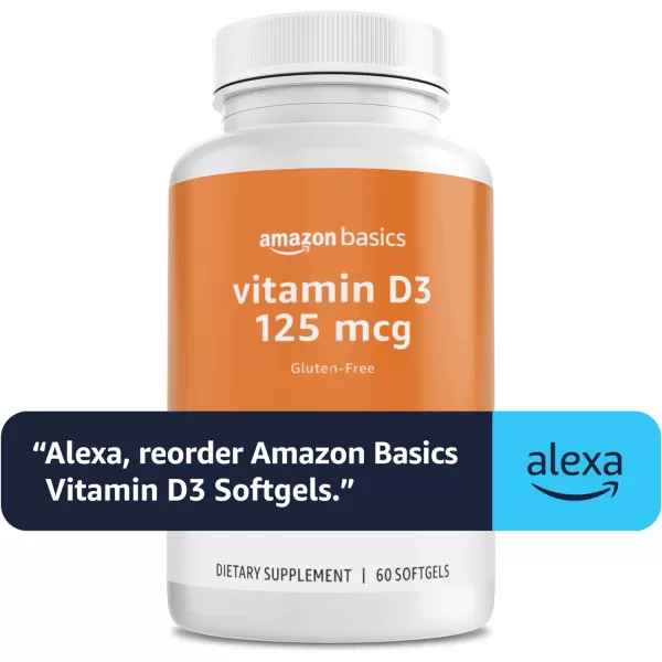 Amazon Basics Vitamin D3 125 mcg 60 Softgels 1 per serving Gluten FreeAmazon Basics Vitamin D3 125 mcg 60 Softgels 1 per serving Gluten Free