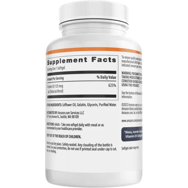 Amazon Basics Vitamin D3 125 mcg 60 Softgels 1 per serving Gluten FreeAmazon Basics Vitamin D3 125 mcg 60 Softgels 1 per serving Gluten Free