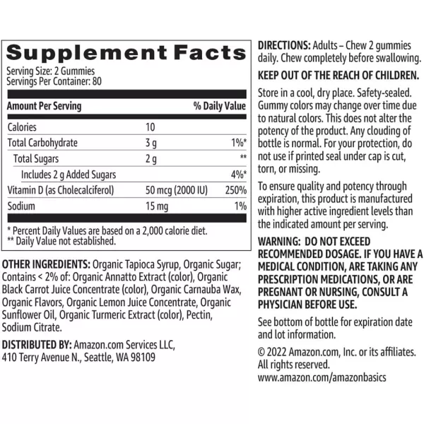 Amazon Basics Vitamin D3 2000 IU Gummies Orange Lemon amp Strawberry 160 Count 2 per Serving Previously SolimoAmazon Basics Vitamin D3 2000 IU Gummies Orange Lemon amp Strawberry 160 Count 2 per Serving Previously Solimo