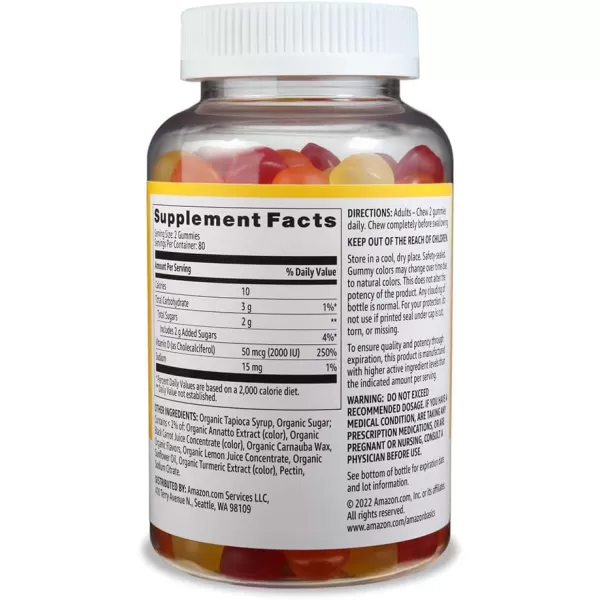 Amazon Basics Vitamin D3 2000 IU Gummies Orange Lemon amp Strawberry 160 Count 2 per Serving Previously SolimoAmazon Basics Vitamin D3 2000 IU Gummies Orange Lemon amp Strawberry 160 Count 2 per Serving Previously Solimo
