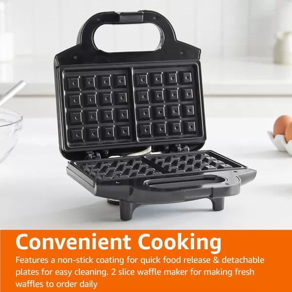 Amazon Basics Waffle Maker 2Slices White with Nonstick coating and Easy to Clean 700W2Slice Black