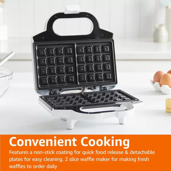Amazon Basics Waffle Maker 2Slices White with Nonstick coating and Easy to Clean 700W2Slice White
