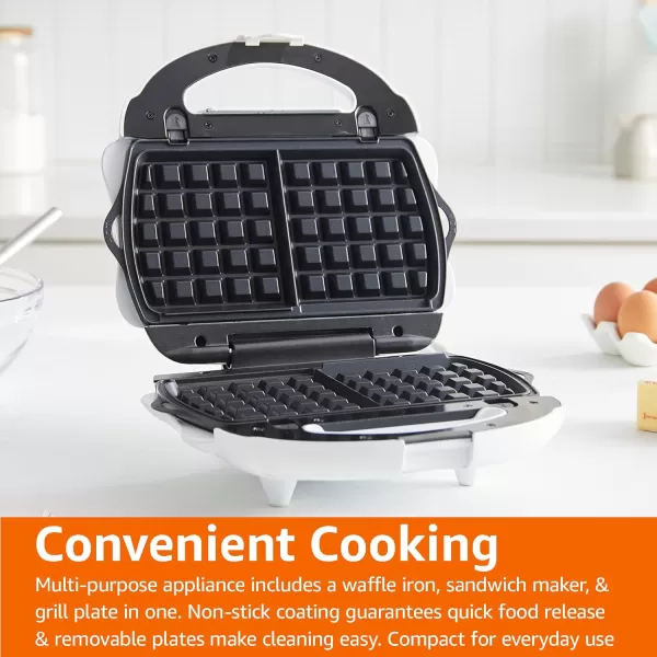Amazon Basics Waffle Maker 2Slices White with Nonstick coating and Easy to Clean 700W3in1 White