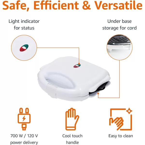 Amazon Basics Waffle Maker 2Slices White with Nonstick coating and Easy to Clean 700W3in1 White