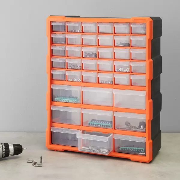 Amazon Basics Wall Mount Hardware and Craft Storage Cabinet Drawer Organizer 39 Drawers Black Orange 6 D x 145 W x 18 HAmazon Basics Wall Mount Hardware and Craft Storage Cabinet Drawer Organizer 39 Drawers Black Orange 6 D x 145 W x 18 H