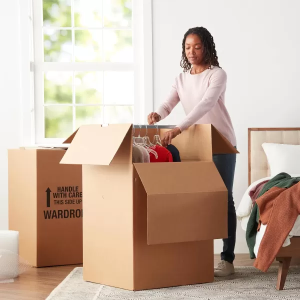 Amazon Basics Wardrobe Clothing Moving Boxes with Bar 6 Pack Brown 20 x 20 x 3420 x 20 x 343Pack