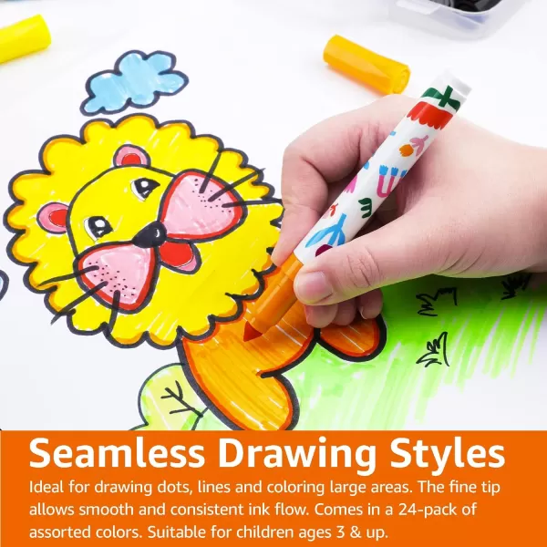 Amazon Basics Washable Round Tip Assorted School Marker Pens Pack of 24 ColorsFine Tip