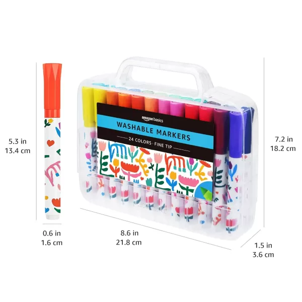 Amazon Basics Washable Round Tip Assorted School Marker Pens Pack of 24 ColorsFine Tip
