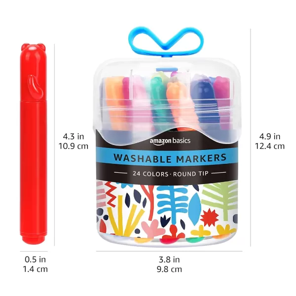 Amazon Basics Washable Round Tip Assorted School Marker Pens Pack of 24 ColorsRound Tip
