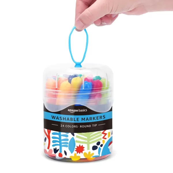 Amazon Basics Washable Round Tip Assorted School Marker Pens Pack of 24 ColorsRound Tip