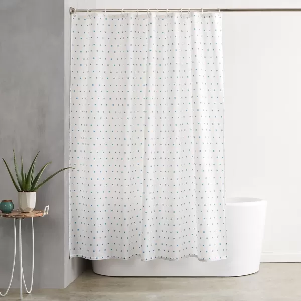 Amazon Basics Water Resistent Fabric Shower Curtain with Grommets and Hooks Machine Washable Blue Squares 72x72Curtain Blue Squares