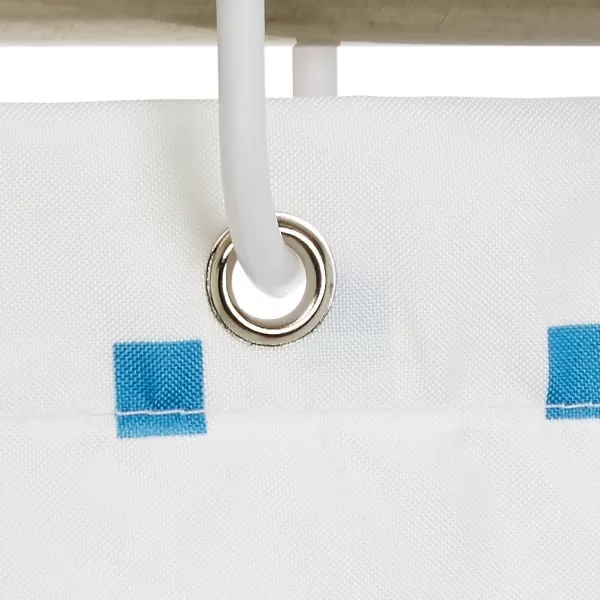 Amazon Basics Water Resistent Fabric Shower Curtain with Grommets and Hooks Machine Washable Blue Squares 72x72Curtain Blue Squares