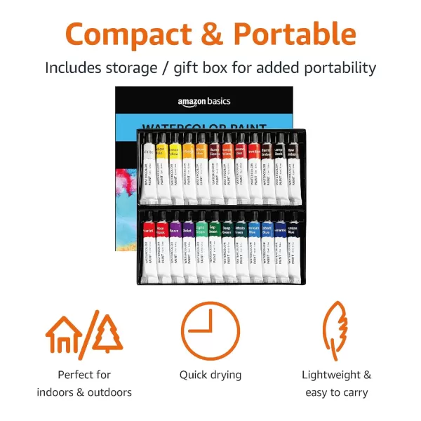 Amazon Basics Watercolor Paint Set Tubes 24 Colors Assorted24 Colors