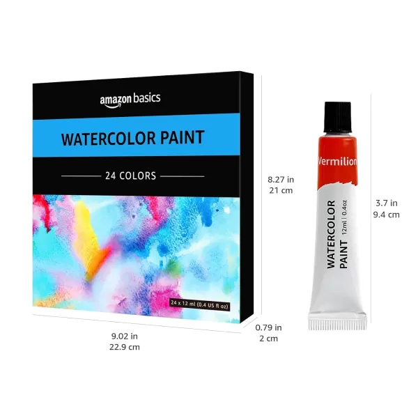 Amazon Basics Watercolor Paint Set Tubes 24 Colors Assorted24 Colors