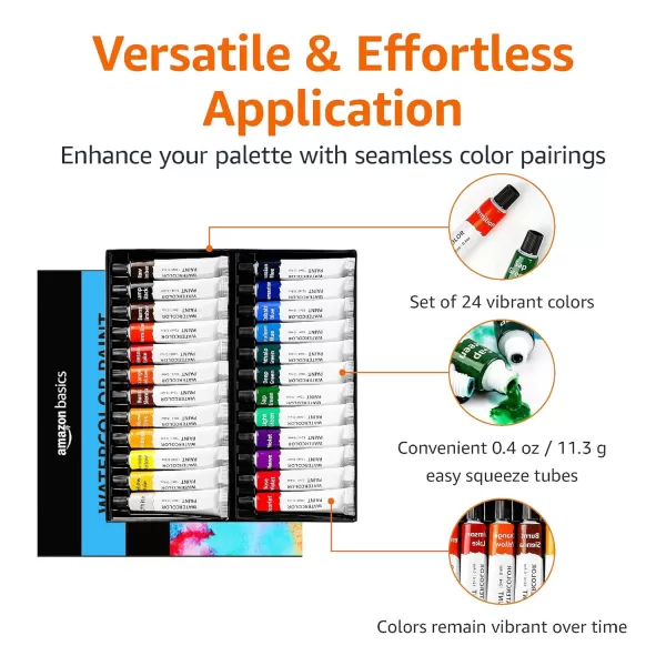 Amazon Basics Watercolor Paint Set Tubes 24 Colors Assorted24 Colors