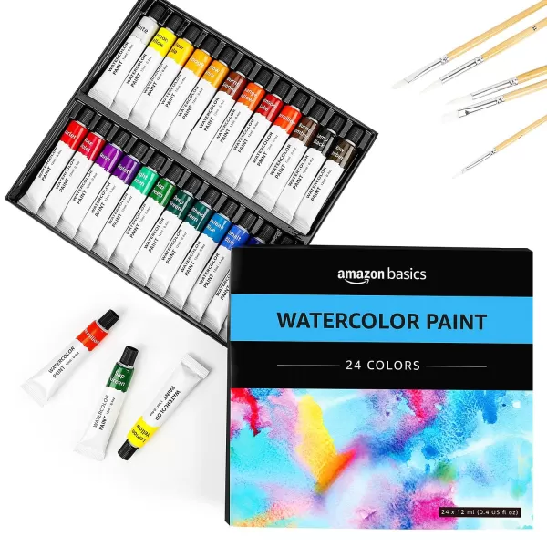 Amazon Basics Watercolor Paint Set Tubes 24 Colors Assorted24 Colors